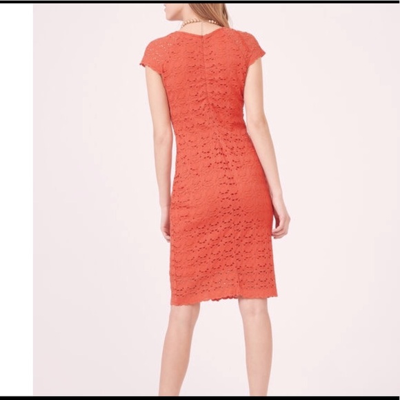 stretch Lace sheath (pull on style) rich apricot peach color, approx knee Length - Picture 3 of 13